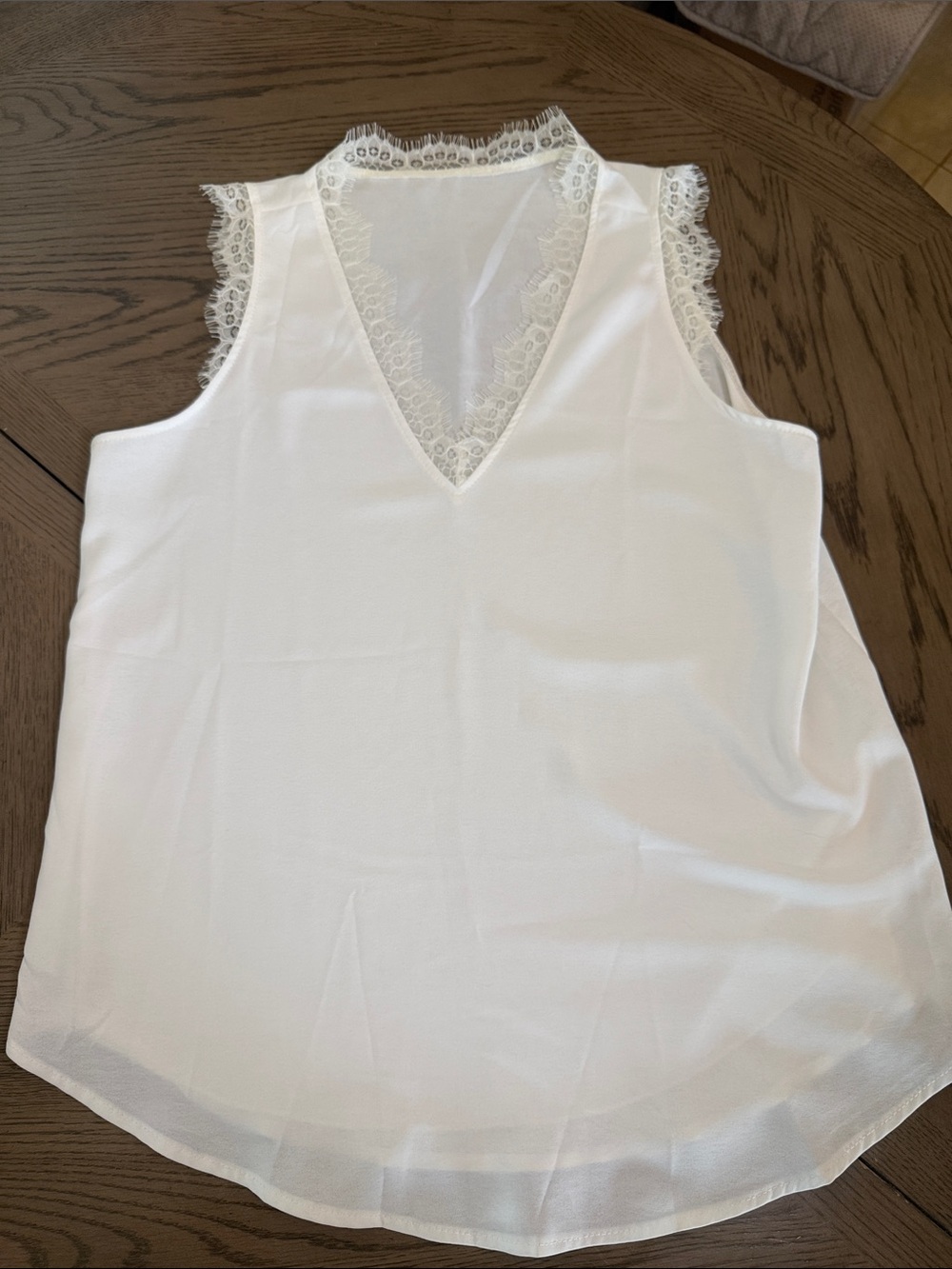 White Lace Trim V-Neck Sleeveless Blouse